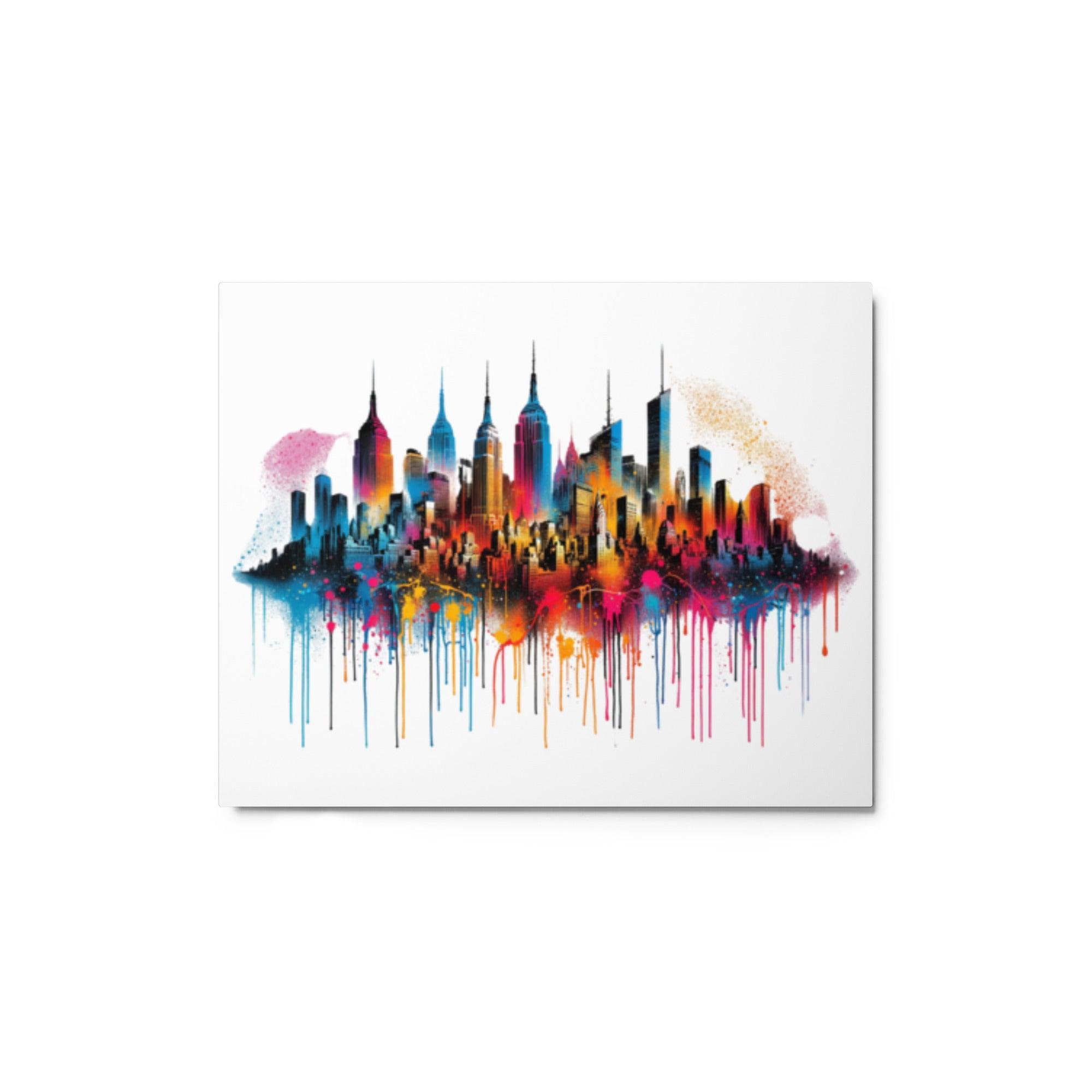 New York City Skyline Colorful Spray Paint Drips Art Metal Poster - Oh Posters