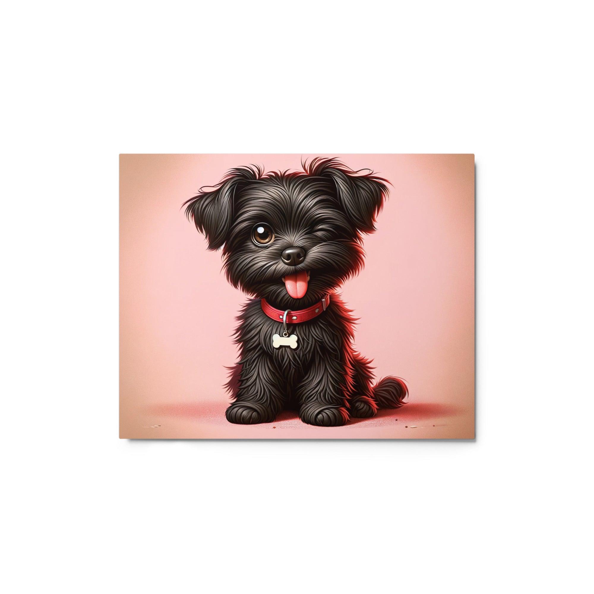 Winking Affenpinscher with Playful Expression and Red Collar Metal Poster - Oh Posters