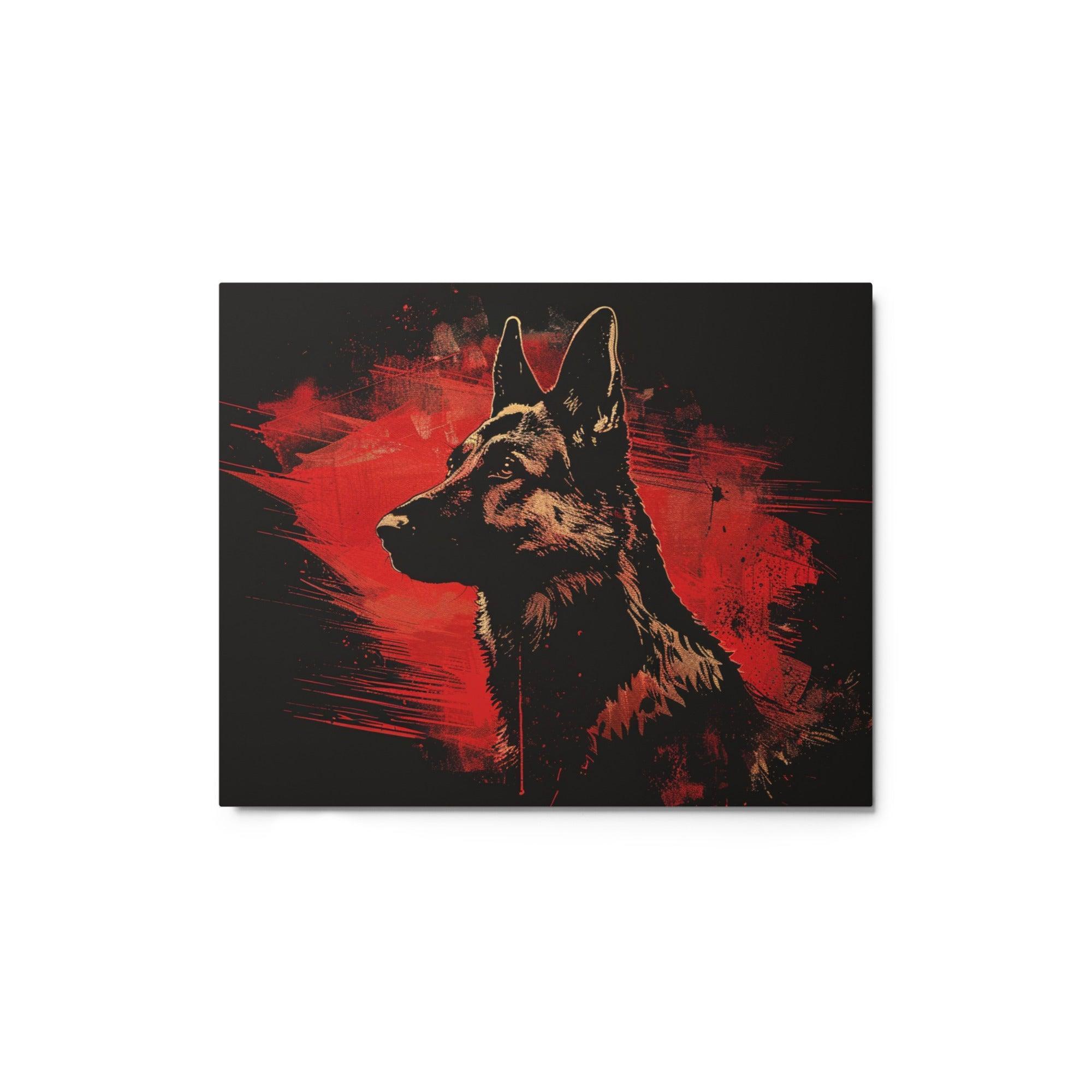 German Shepherd Red Abstract Metal Poster - Oh Posters