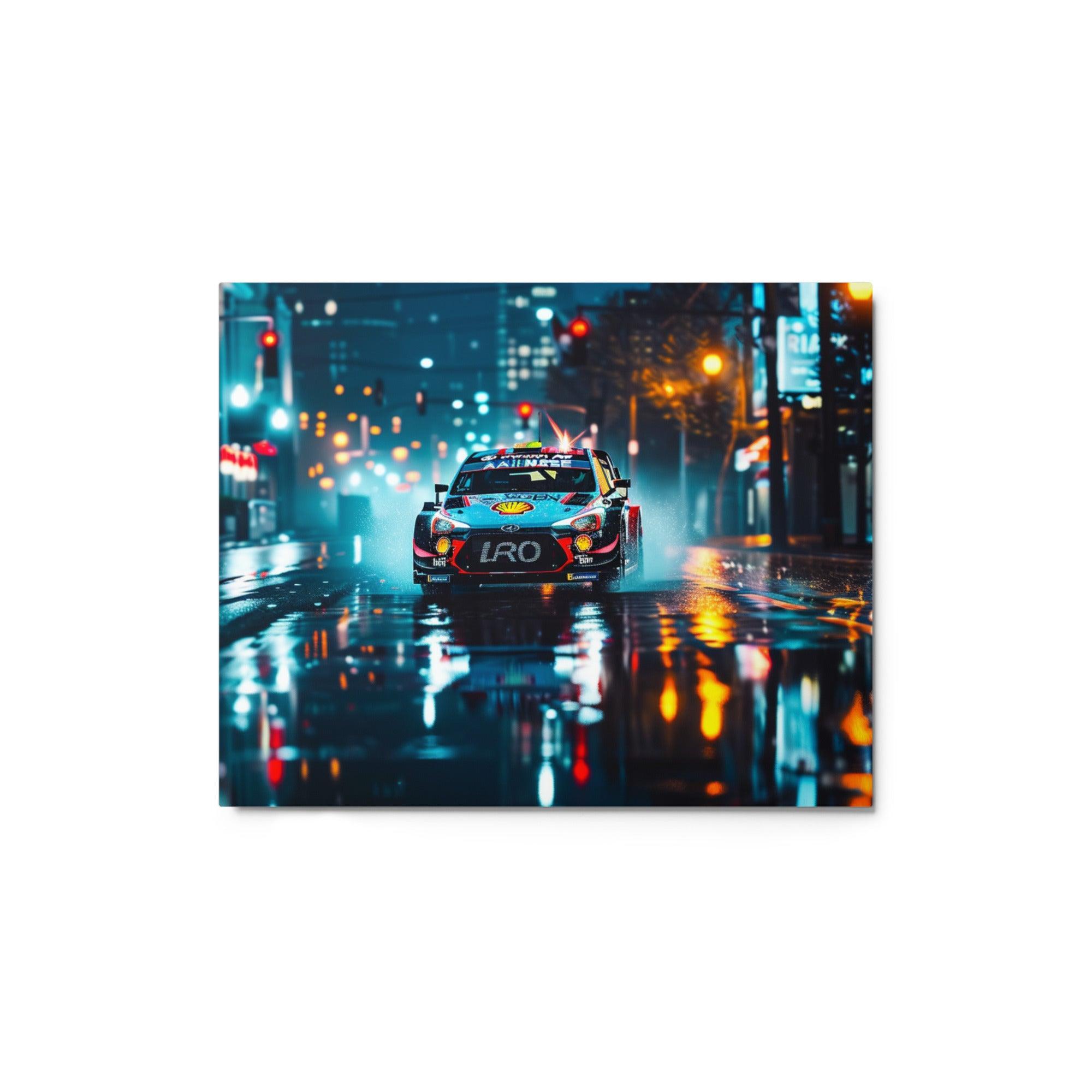 Nighttime Splash Urban Rally Racing Metal Poster - Oh Posters