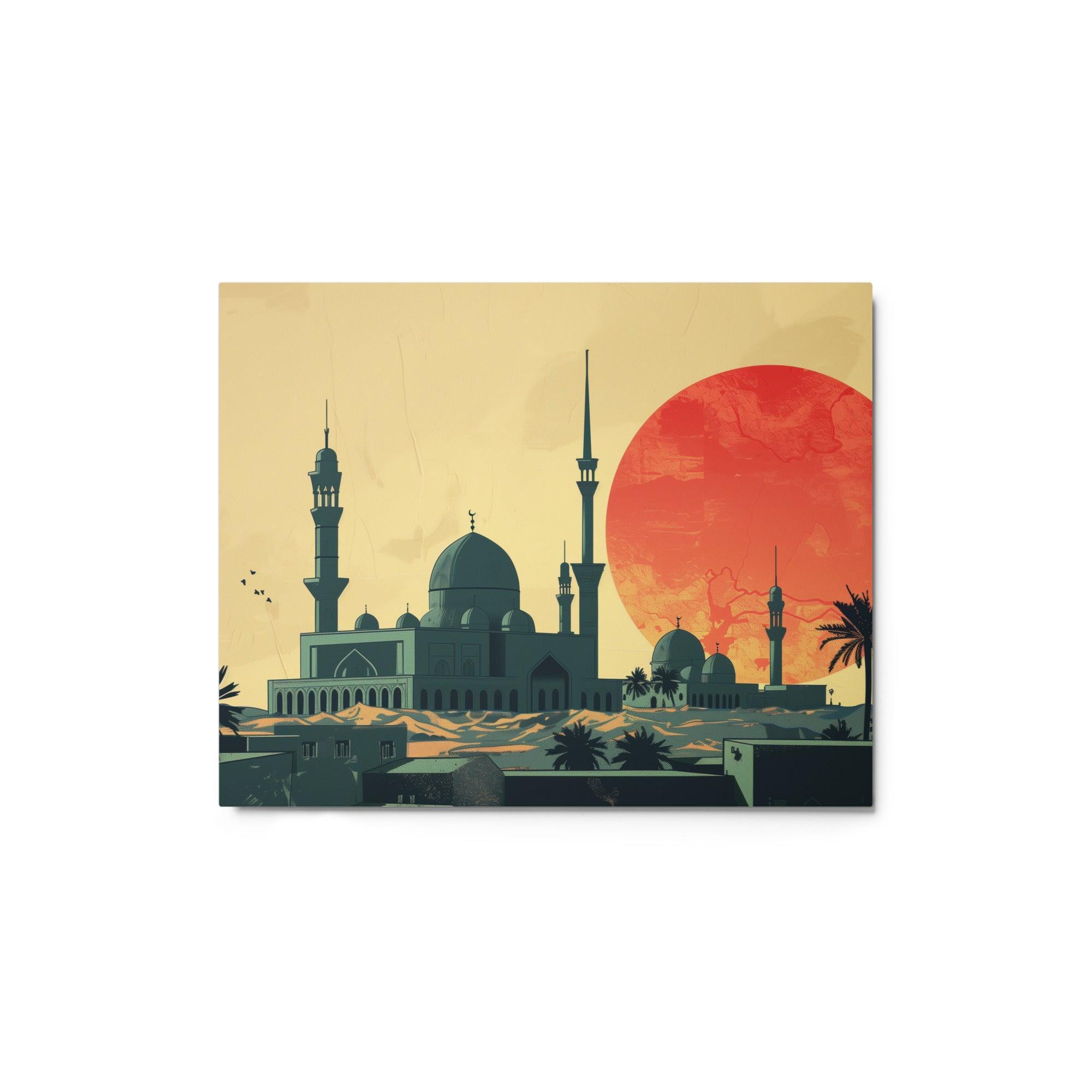 Iraq Sunset Mosque Silhouette Vintage Art Metal Poster - Oh Posters