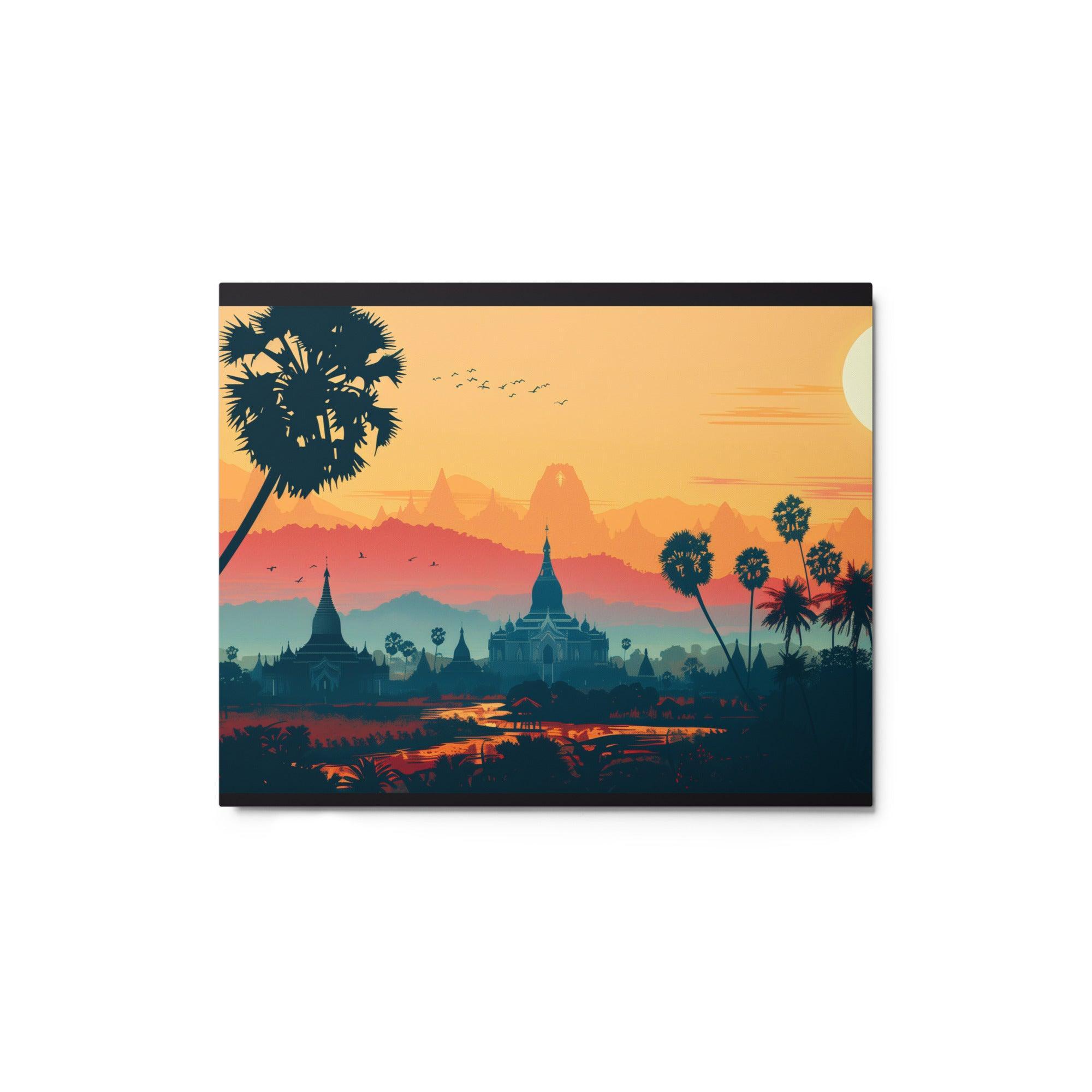 Myanmar Tropical Sunrise Temple Landscape Metal Poster - Oh Posters