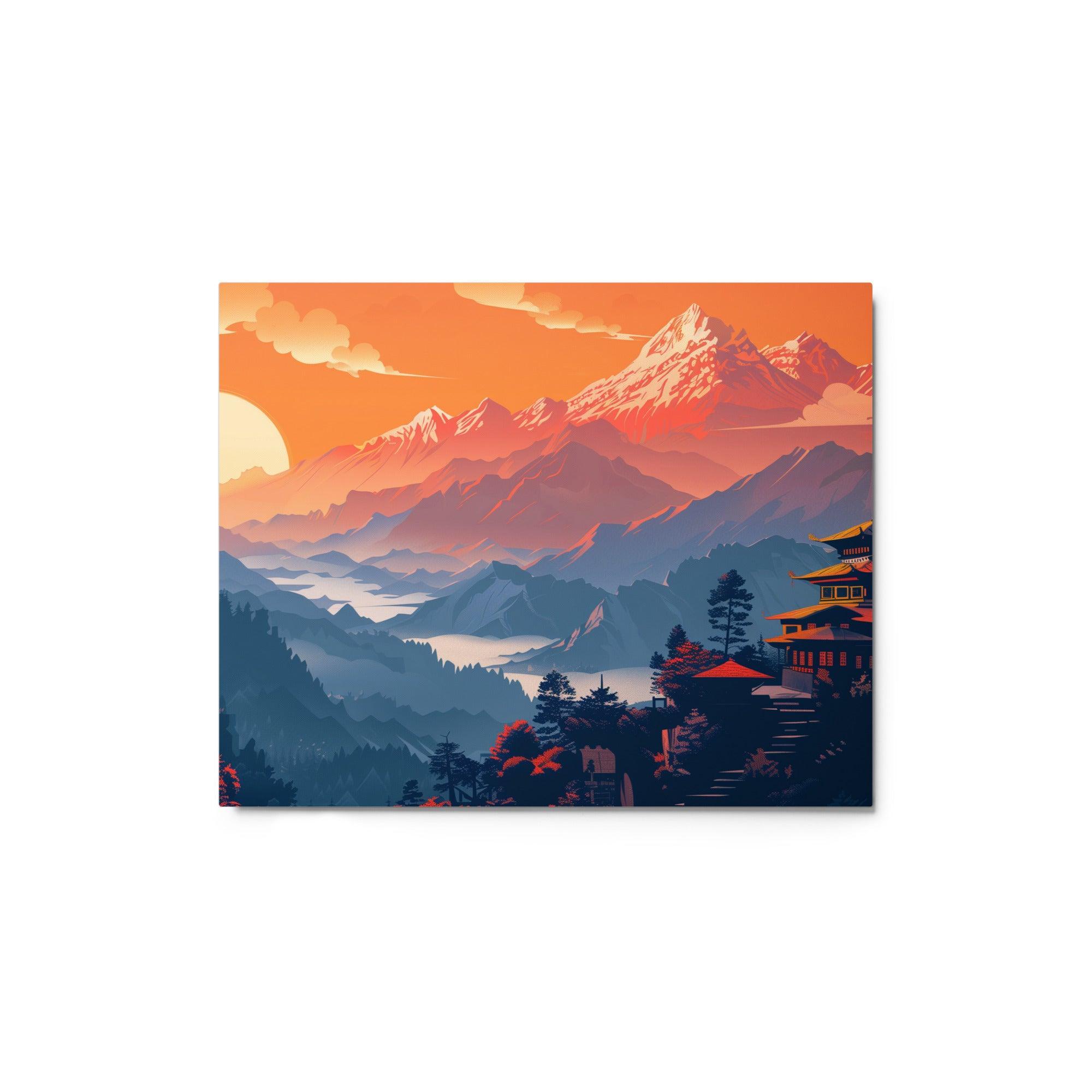 Nepal Temple Landscape at Sunrise Metal Poster - Oh Posters