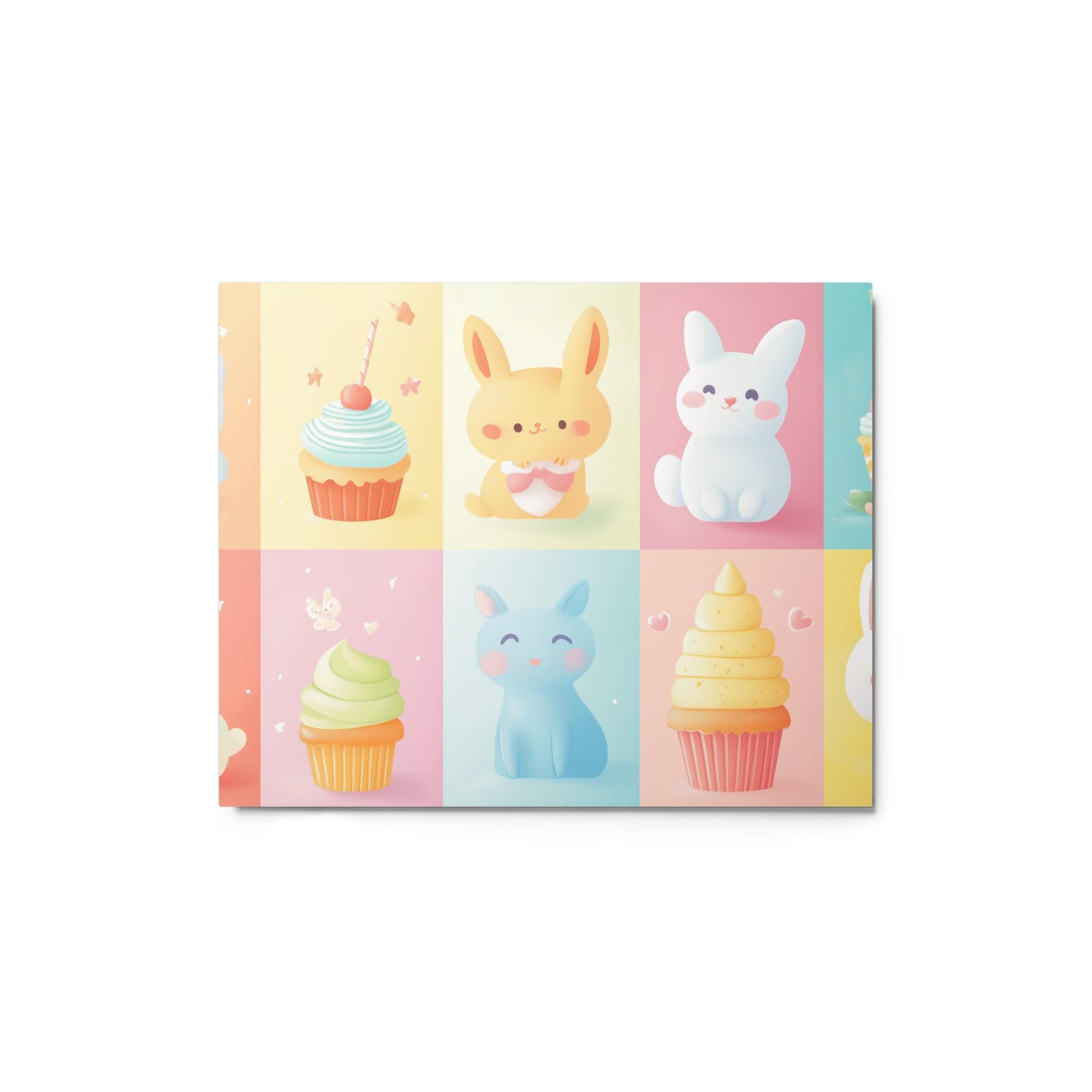 Kawaii Cupcakes and Bunnies Pastel Cute Character Art Metal Poster - Oh Posters