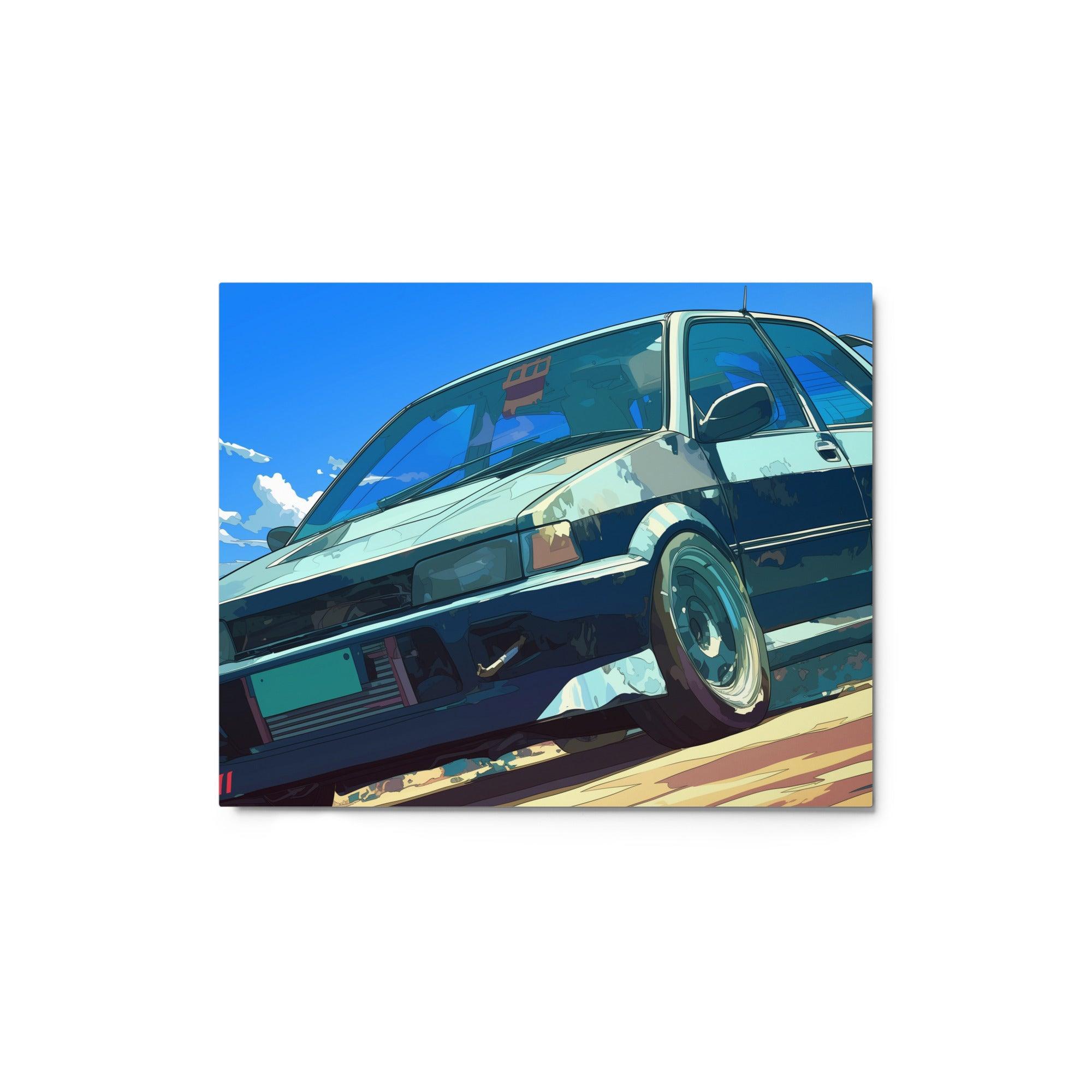 Classic JDM Hatchback Racing Car Low-Angle Illustration Metal Poster - Oh Posters