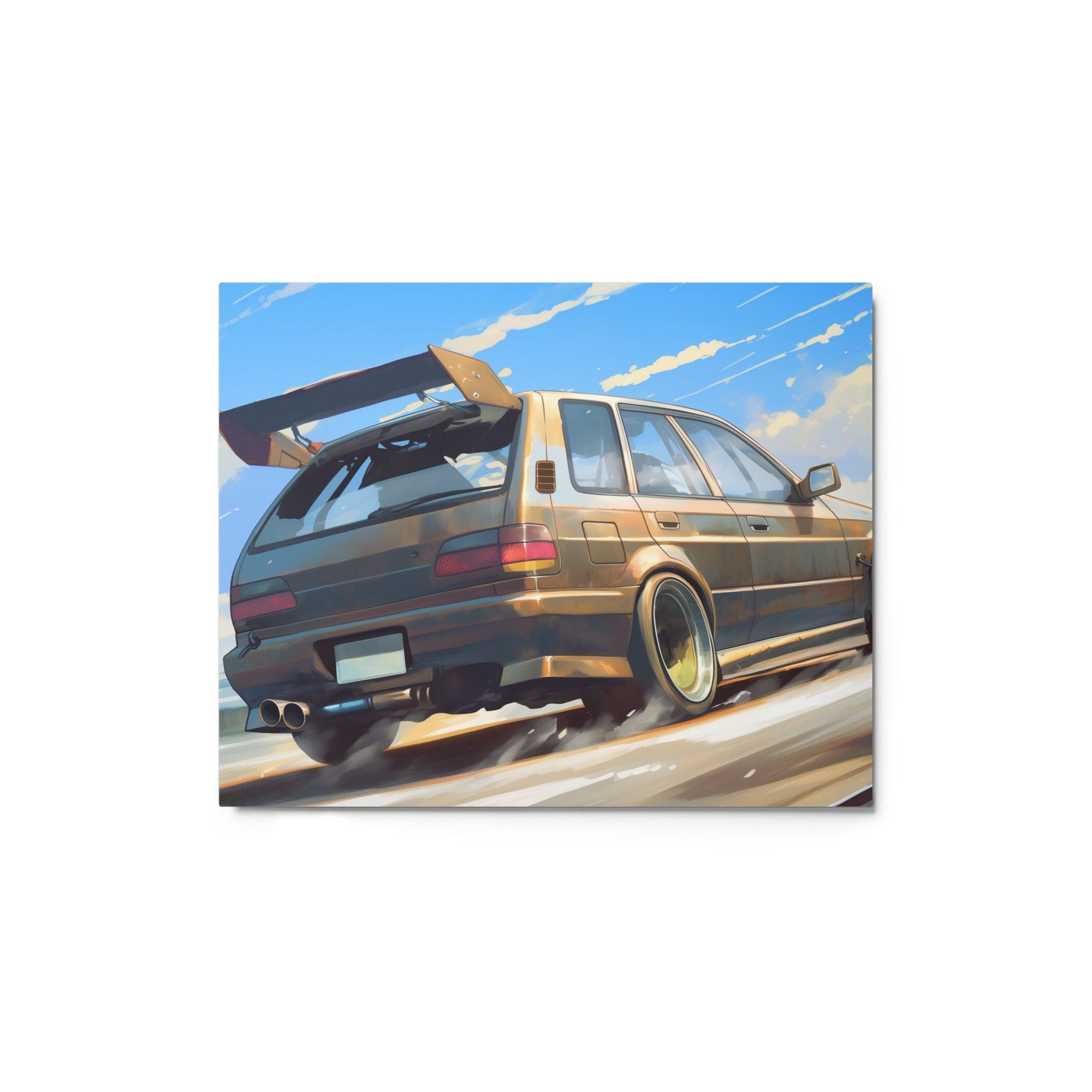 Modified JDM Hatchback Rear View Drift Scene Digital Illustration Metal Poster - Oh Posters