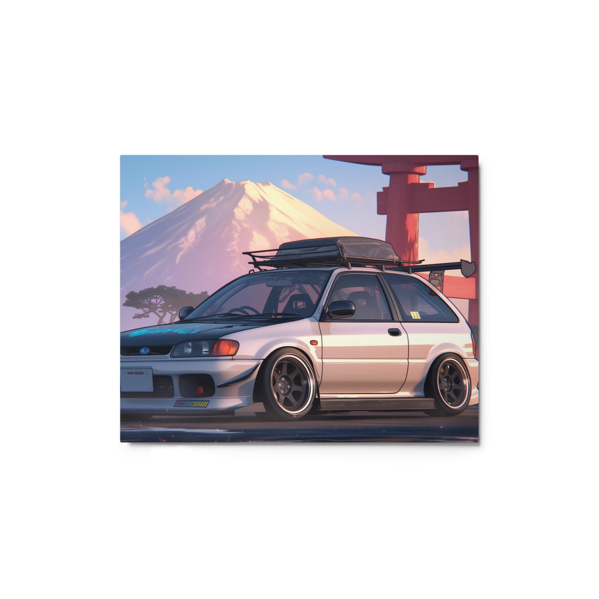 JDM Hatchback at Mount Fuji Scenic Digital Art Metal Poster - Oh Posters