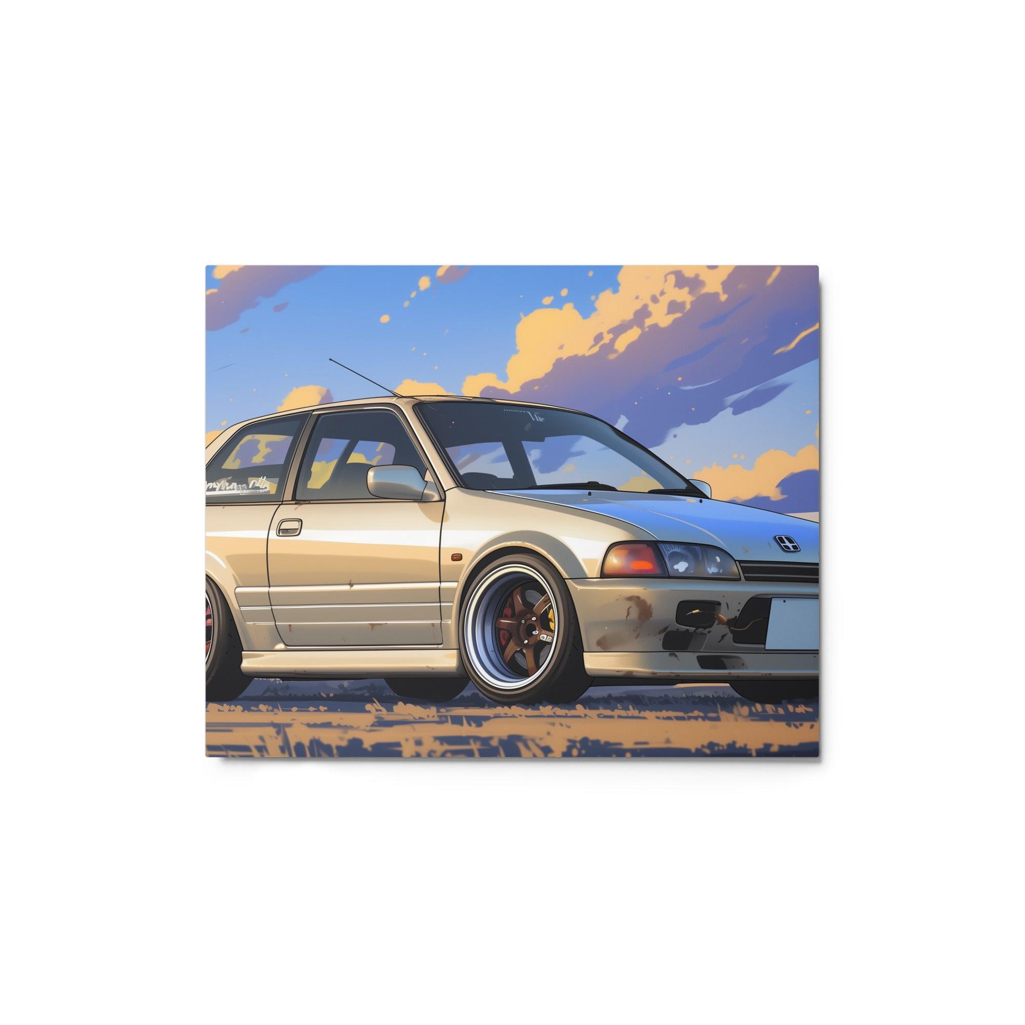 Custom JDM 90s Hatchback in Scenic Evening Digital Illustration Metal Poster - Oh Posters