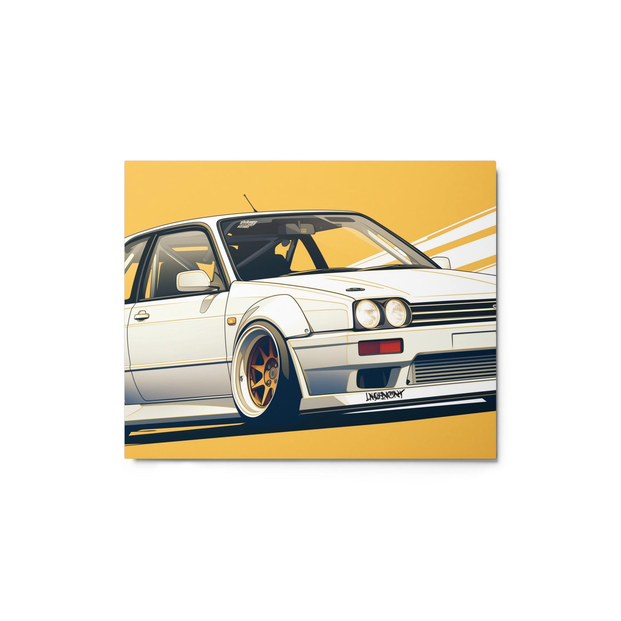 Racing-Ready JDM 90s Hatchback with Bold Rear Spoiler Illustration Metal Poster - Oh Posters