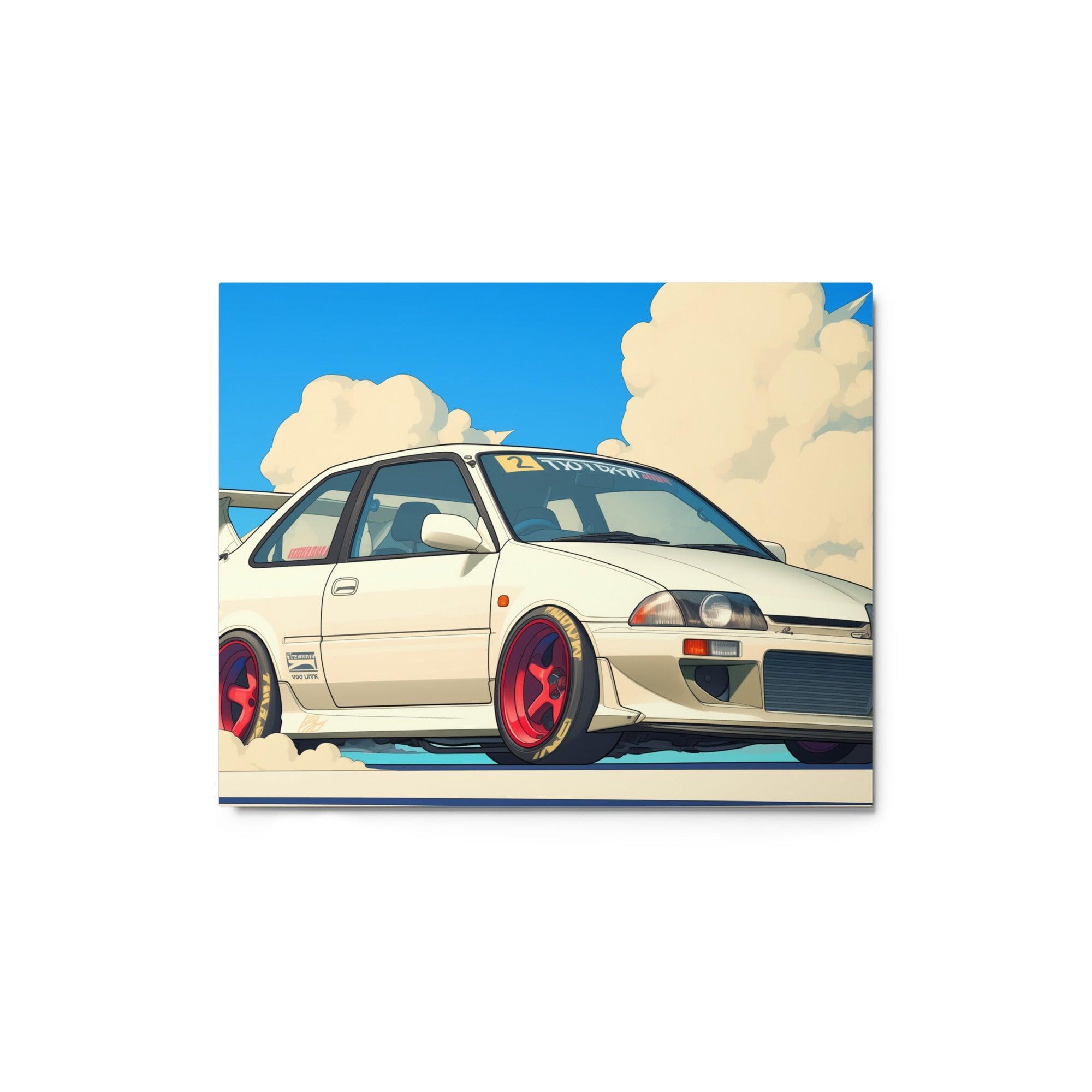 Vintage JDM 90s Hatchback in Cloudy Racing Scene Digital Art Metal Poster - Oh Posters