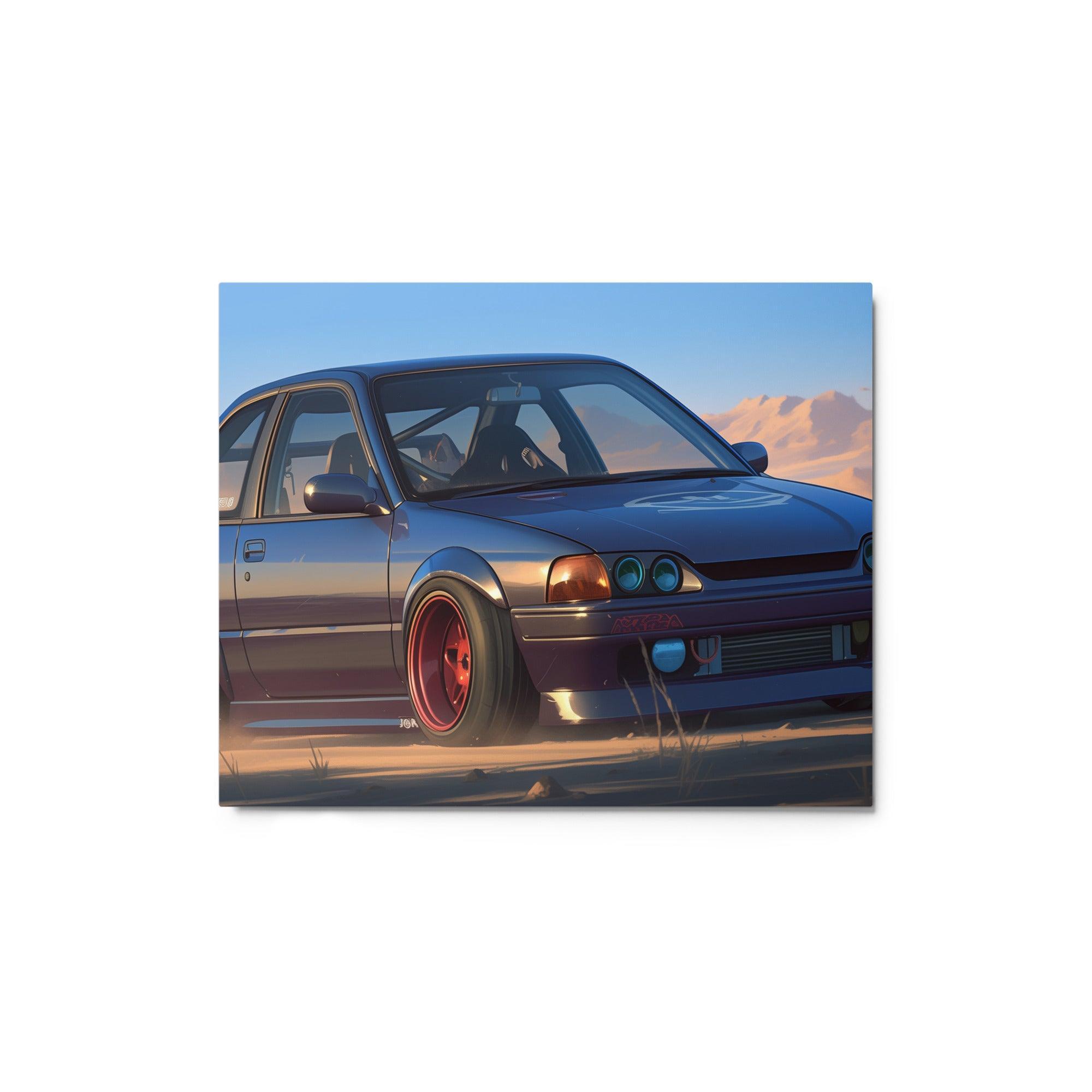 Modified JDM 90s Hatchback Desert Racing Scene Digital Art Metal Poster - Oh Posters