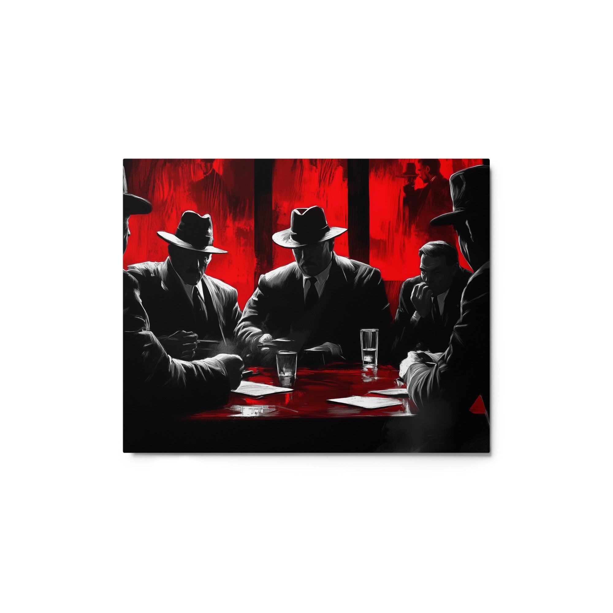 Dramatic Mafia Conference Noir Red Tones Digital Artwork Metal Poster - Oh Posters