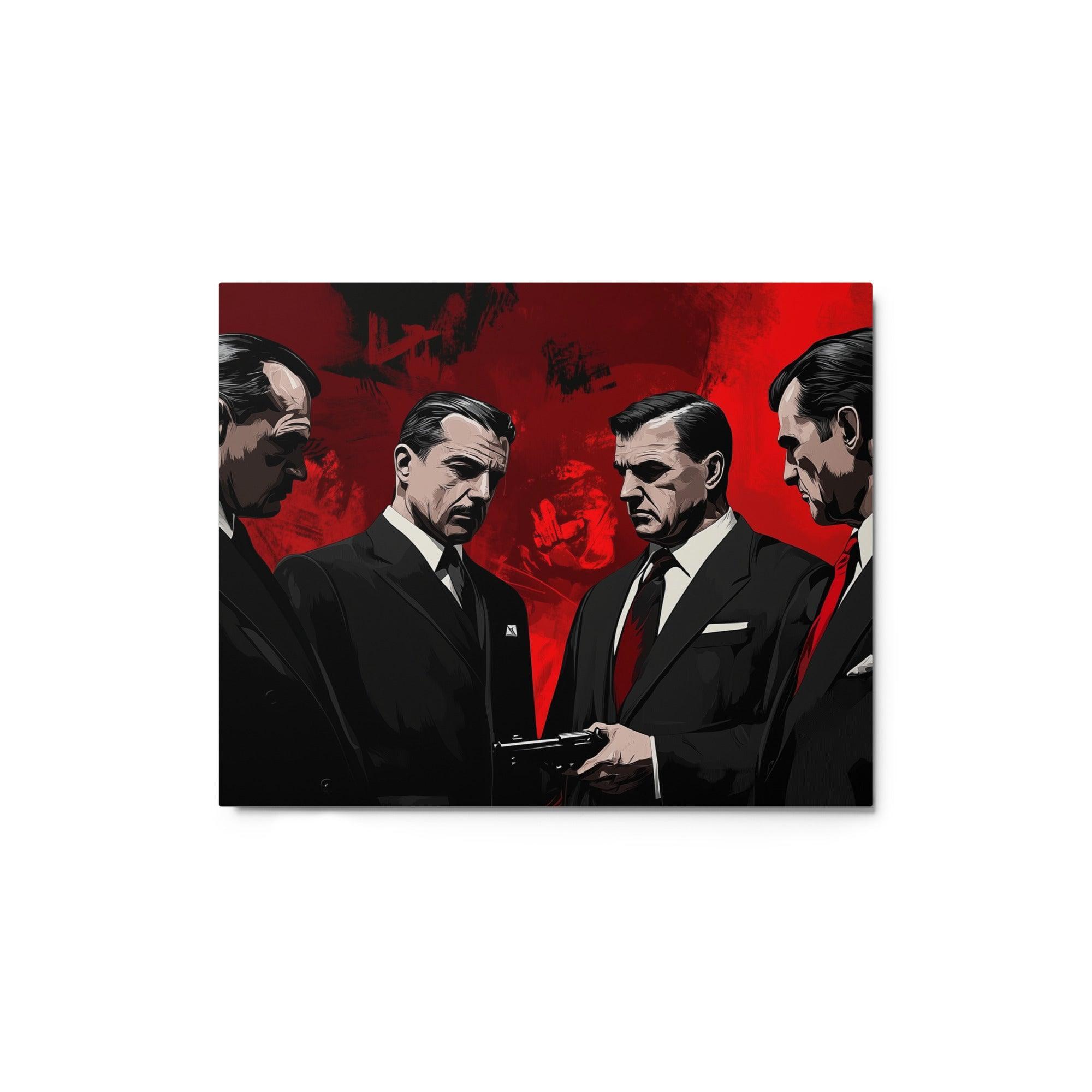 Classic Mafia Members Holding Pistol Intense Negotiation Scene Metal Poster - Oh Posters