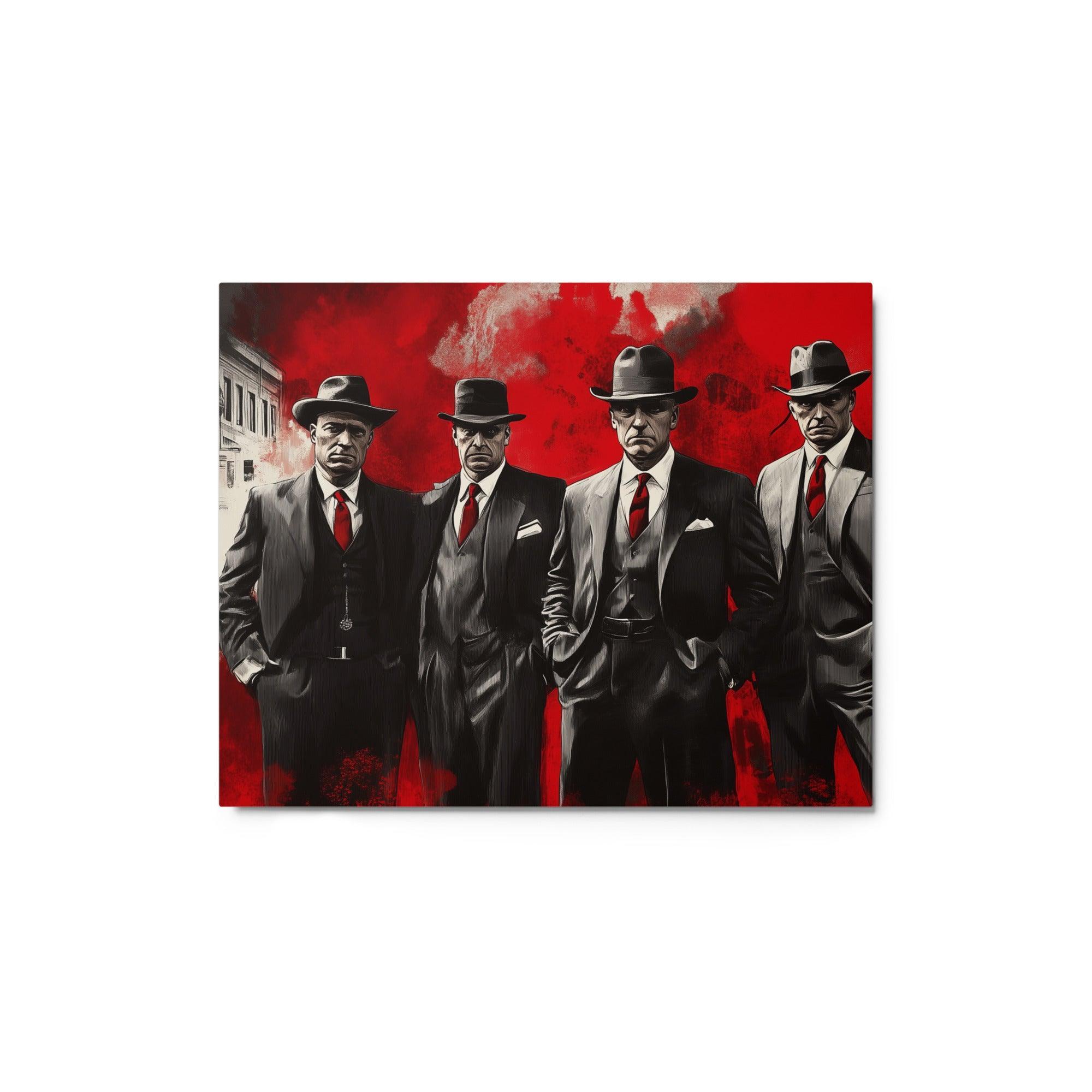 Four Gangsters in Suits Red Smoke Urban Mafia Painting Metal Poster - Oh Posters