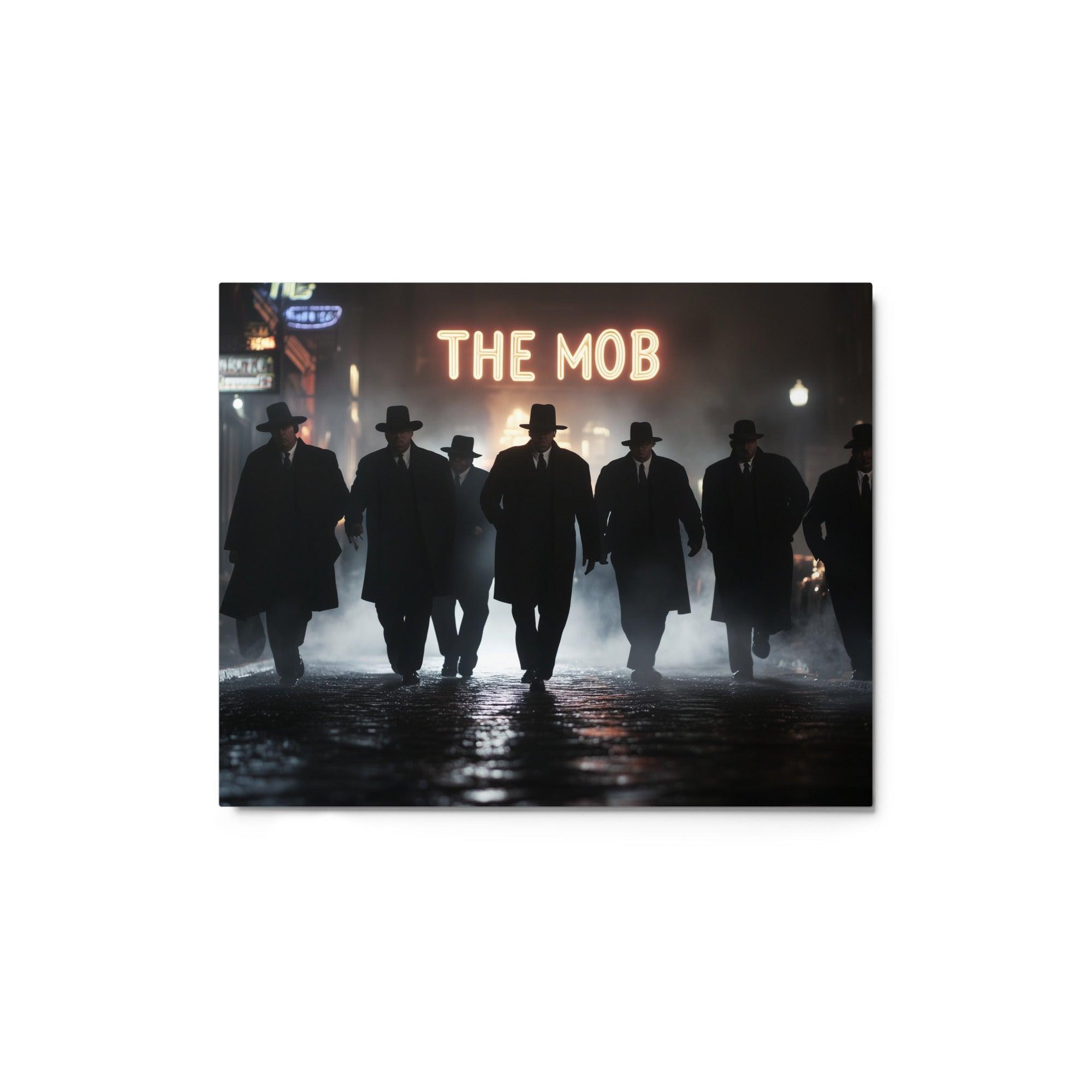 Mobsters in Dark Alley Neon Sign Mafia Nighttime Scene Metal Poster - Oh Posters