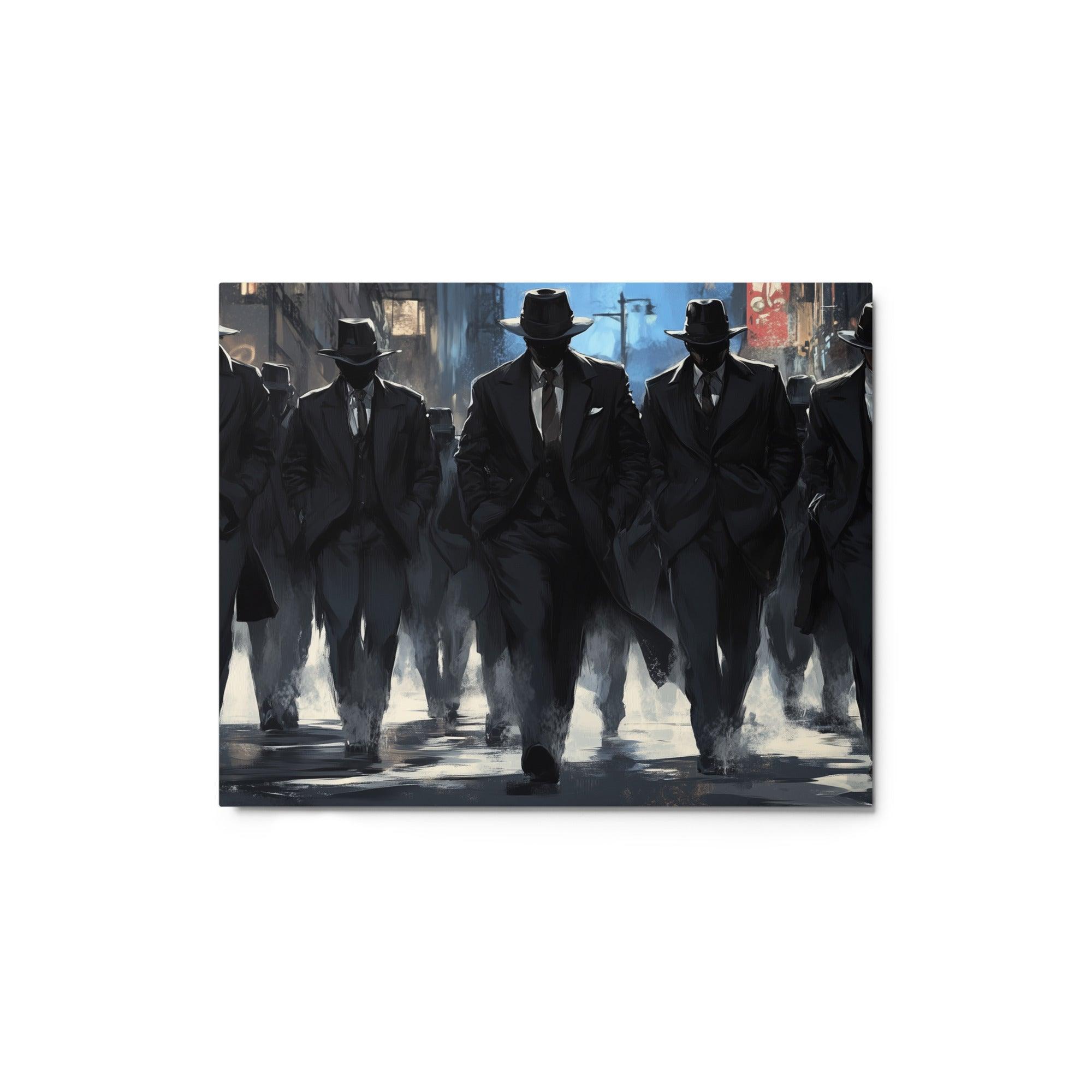 Mafia Walking in Urban Streets Noir-Style Crime Syndicate Art Metal Poster - Oh Posters