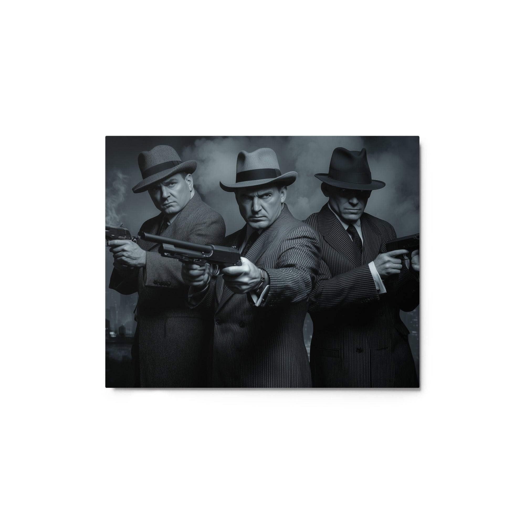 Mafia Gunmen in Front of Empire State Building Noir Crime Scene Metal Poster - Oh Posters