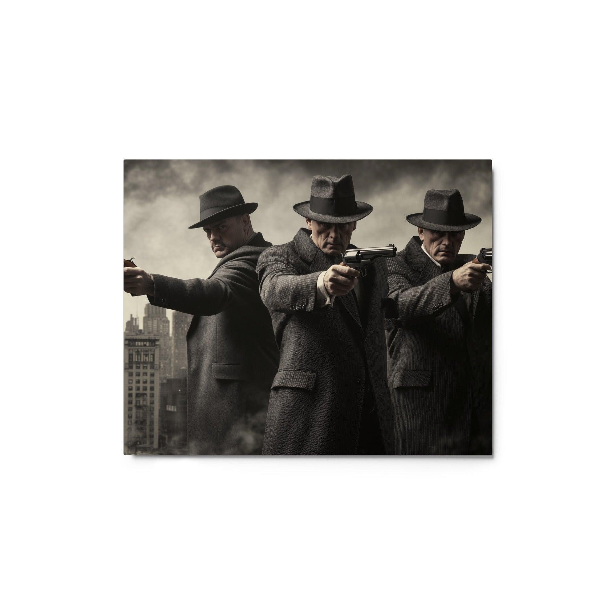 Three Mafia Figures Aiming Pistols Urban Noir Crime Scene Art Metal Poster - Oh Posters