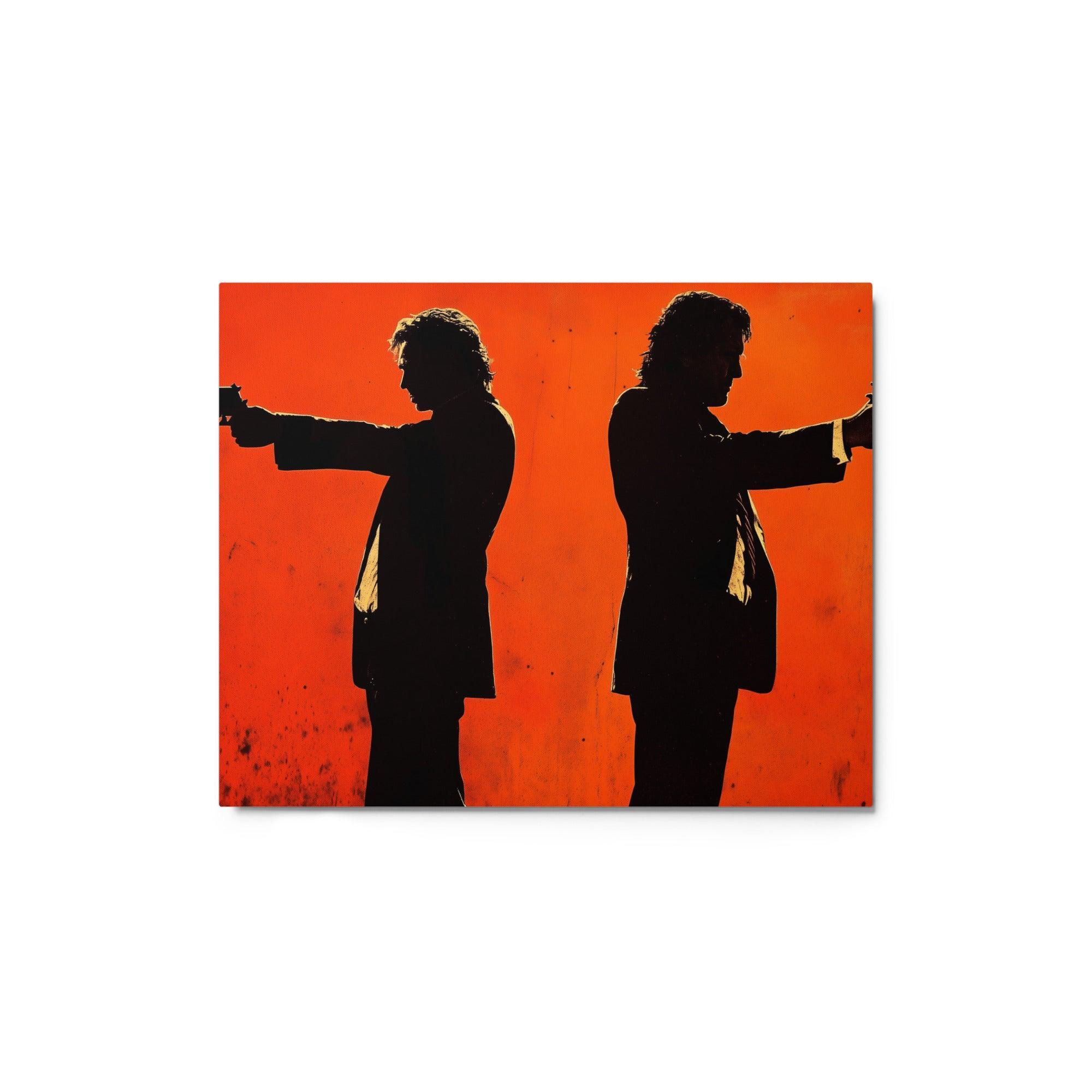 Opposing Mafia Figures Silhouetted on Bright Red Tense Showdown Art Metal Poster - Oh Posters