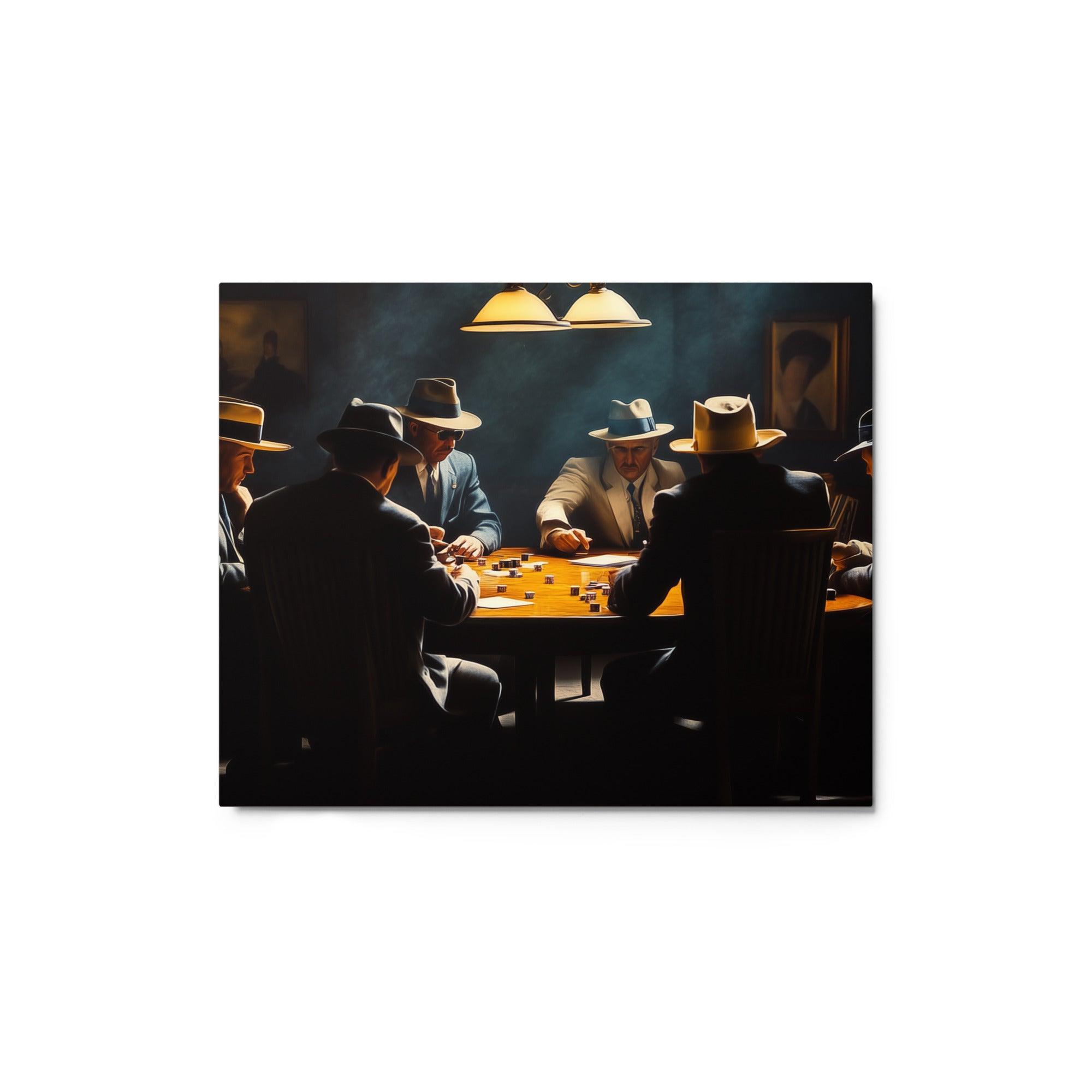 Mafia Members in Fedoras Playing Poker Tense Crime Scene Artwork Metal Poster - Oh Posters