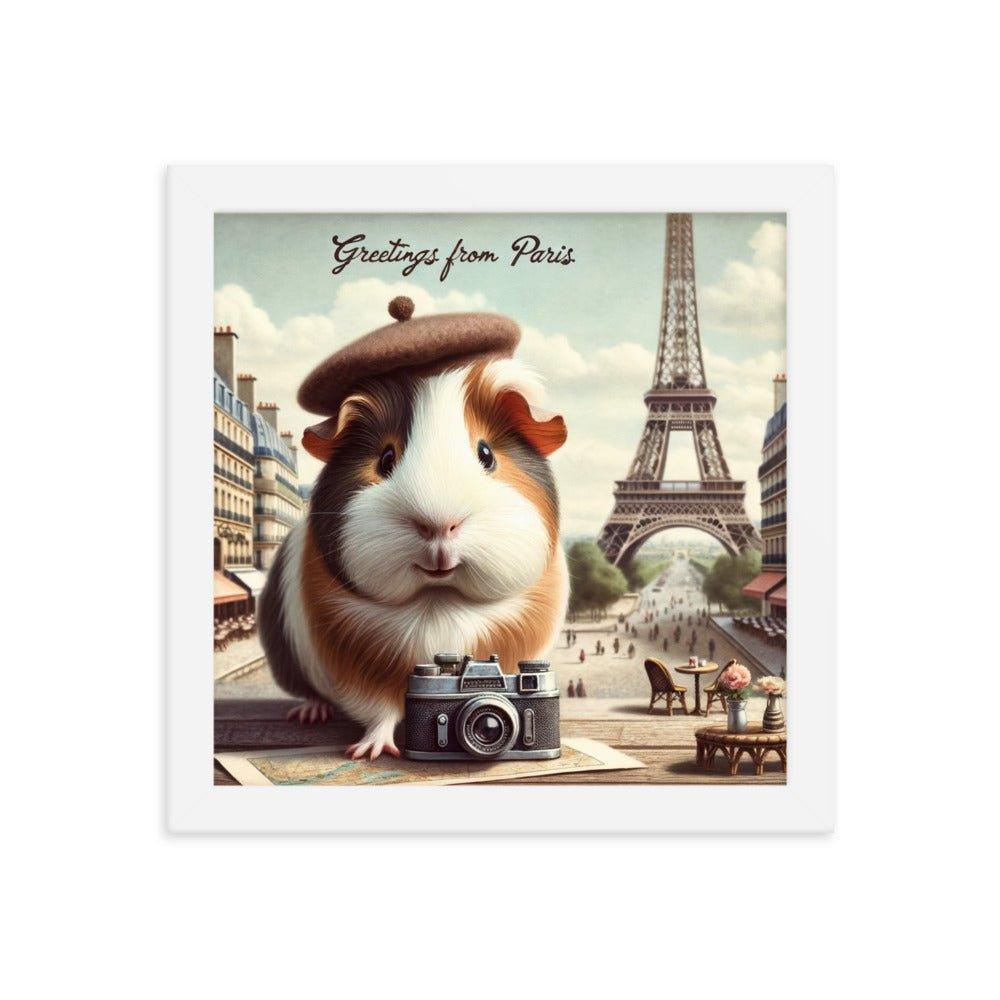 'Greetings from Paris' Vintage Guinea Pig Travel Postcard Art Framed Poster - Oh Posters