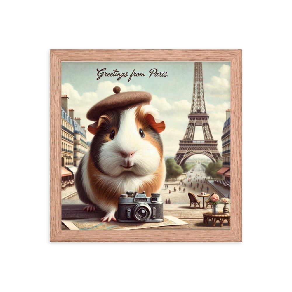 'Greetings from Paris' Vintage Guinea Pig Travel Postcard Art Framed Poster - Oh Posters