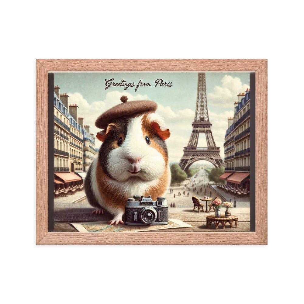 'Greetings from Paris' Vintage Guinea Pig Travel Postcard Art Framed Poster - Oh Posters