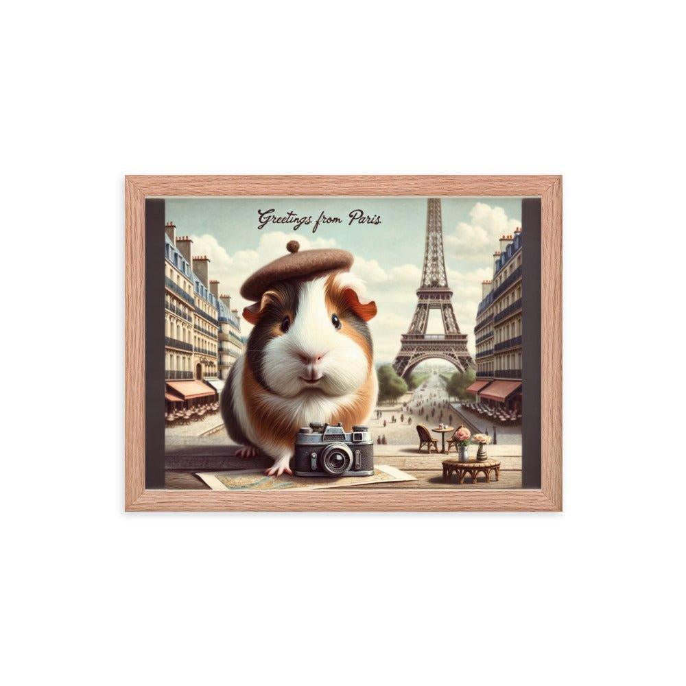 'Greetings from Paris' Vintage Guinea Pig Travel Postcard Art Framed Poster - Oh Posters