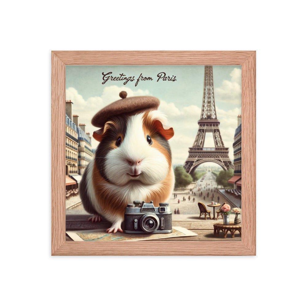 'Greetings from Paris' Vintage Guinea Pig Travel Postcard Art Framed Poster - Oh Posters