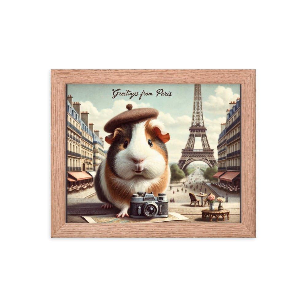 'Greetings from Paris' Vintage Guinea Pig Travel Postcard Art Framed Poster - Oh Posters