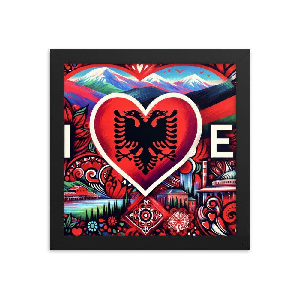 'I Love Albania' Heart of Albanian Heritage Collage Art Framed Poster - Oh Posters