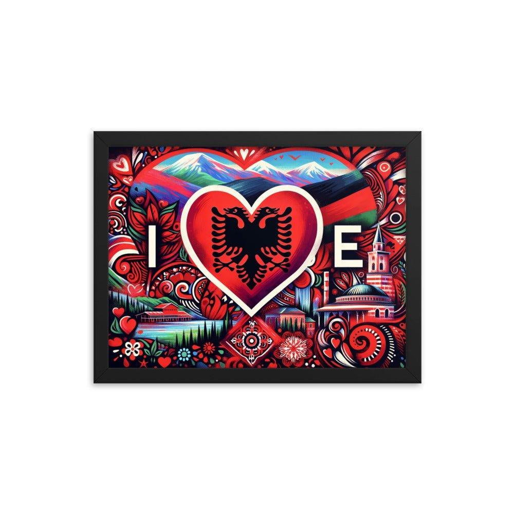 'I Love Albania' Heart of Albanian Heritage Collage Art Framed Poster - Oh Posters