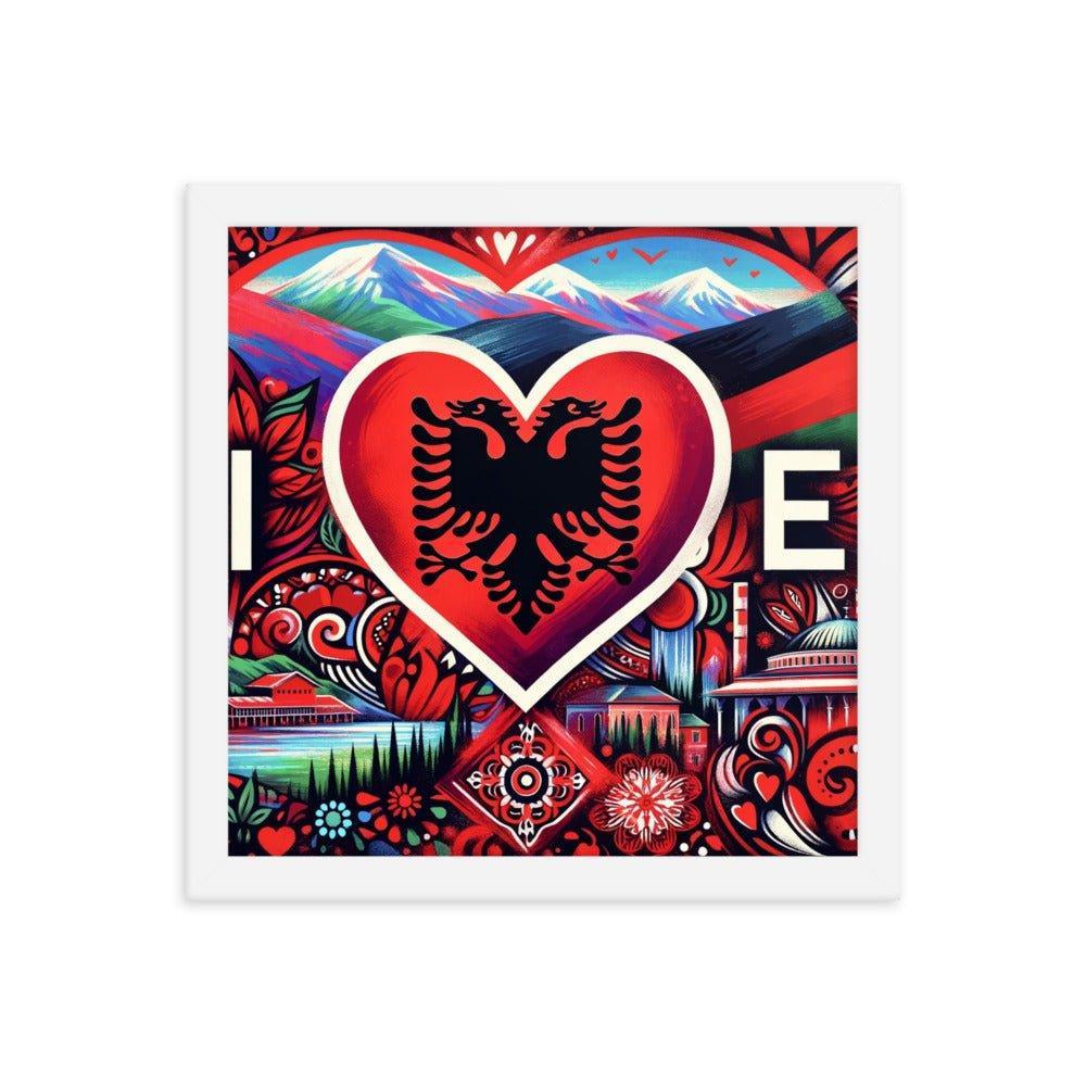 'I Love Albania' Heart of Albanian Heritage Collage Art Framed Poster - Oh Posters