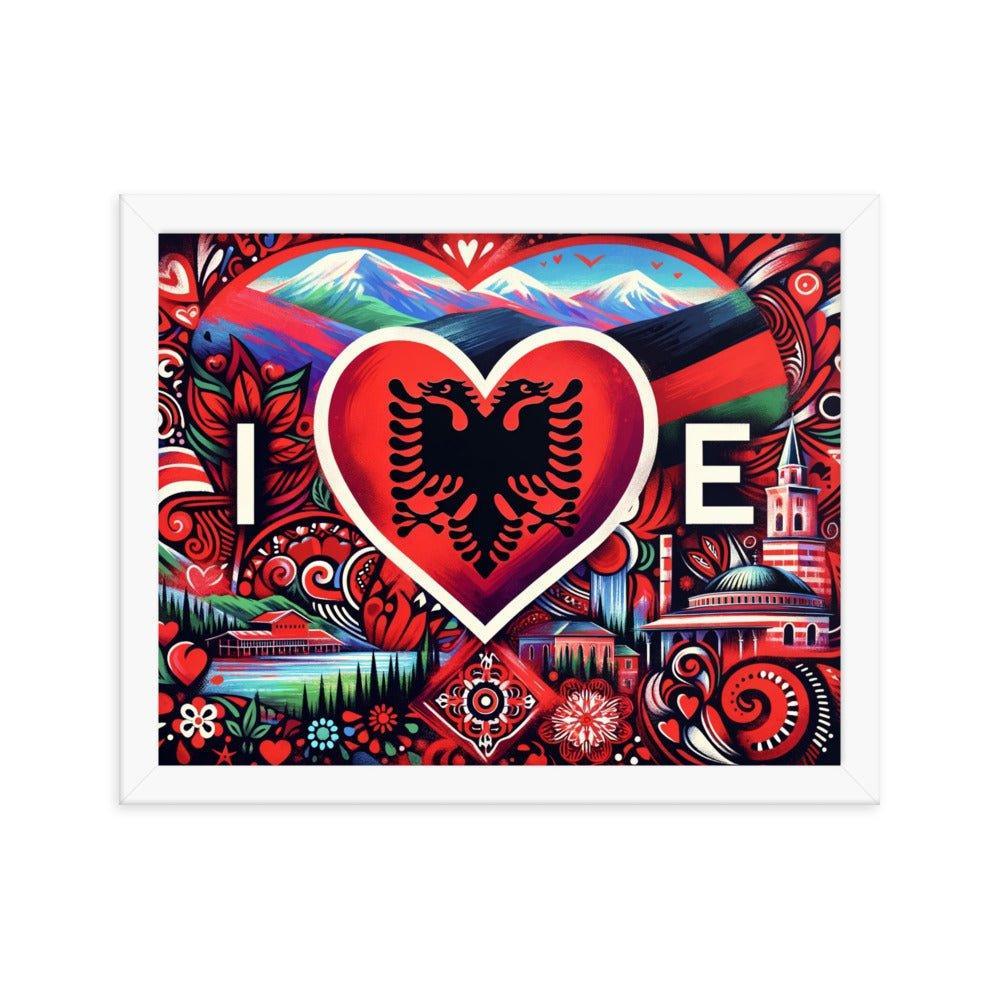 'I Love Albania' Heart of Albanian Heritage Collage Art Framed Poster - Oh Posters