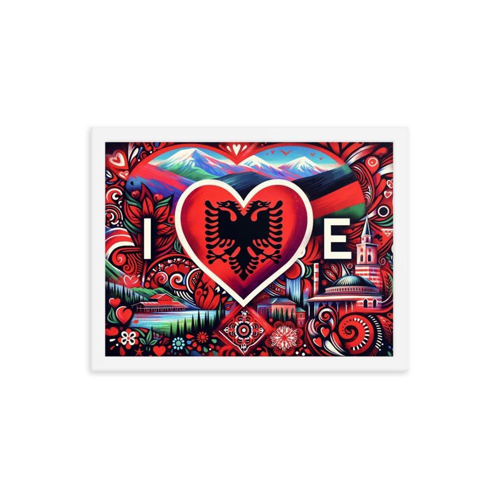 'I Love Albania' Heart of Albanian Heritage Collage Art Framed Poster - Oh Posters