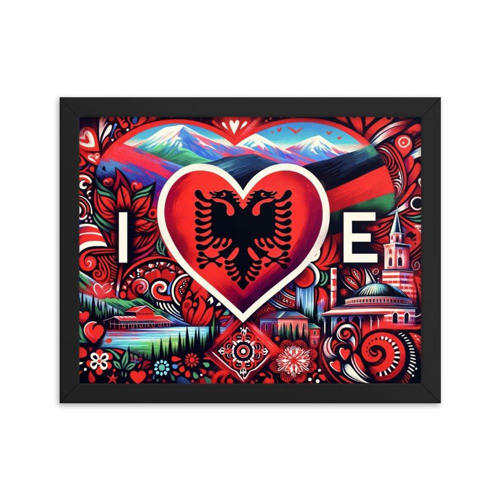 'I Love Albania' Heart of Albanian Heritage Collage Art Framed Poster - Oh Posters