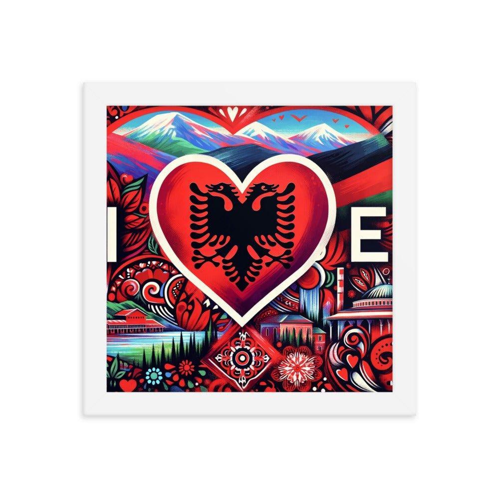 'I Love Albania' Heart of Albanian Heritage Collage Art Framed Poster - Oh Posters