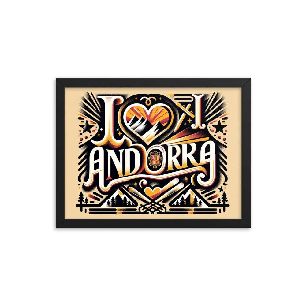 'I Love Andorra' Tribute with Cultural Modern Design Digital Art Framed Poster - Oh Posters