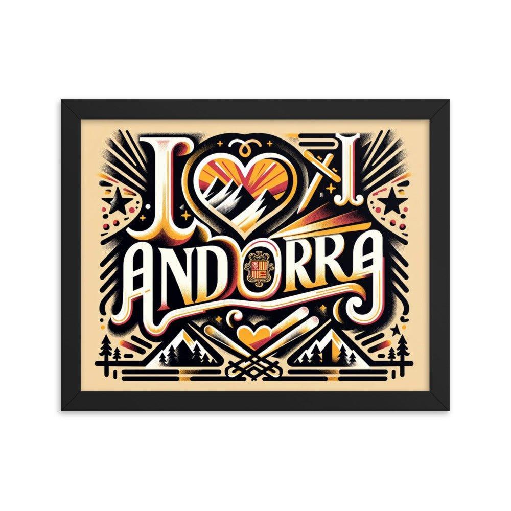 'I Love Andorra' Tribute with Cultural Modern Design Digital Art Framed Poster - Oh Posters