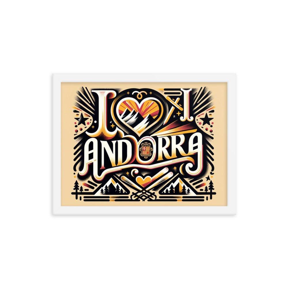 'I Love Andorra' Tribute with Cultural Modern Design Digital Art Framed Poster - Oh Posters