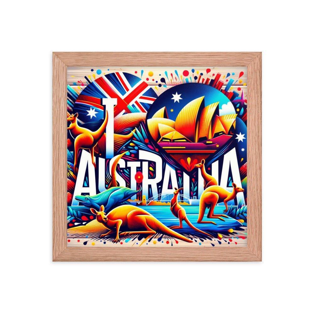 'I Love Australia' Vibrant Kangaroo and Sydney Opera House Travel Framed Poster - Oh Posters