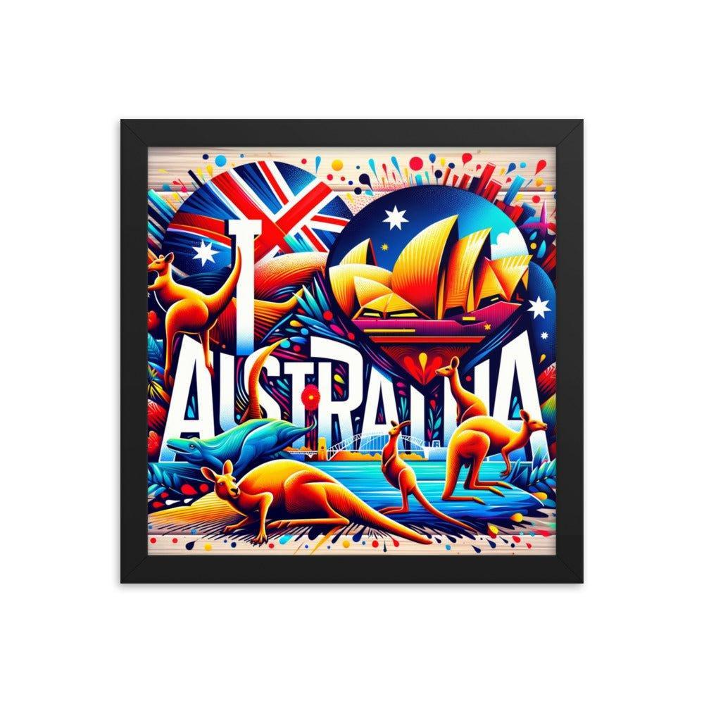 'I Love Australia' Vibrant Kangaroo and Sydney Opera House Travel Framed Poster - Oh Posters