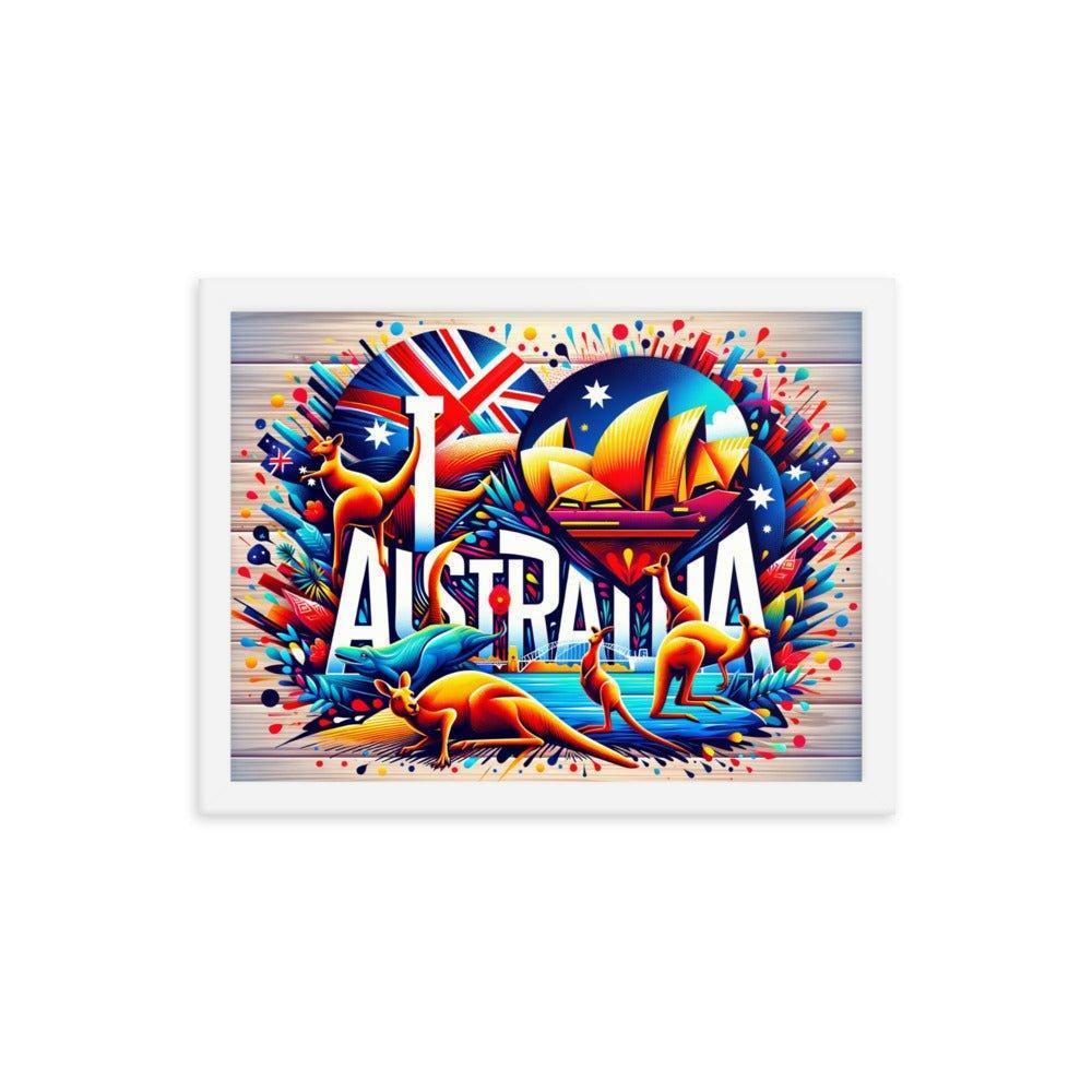 'I Love Australia' Vibrant Kangaroo and Sydney Opera House Travel Framed Poster - Oh Posters