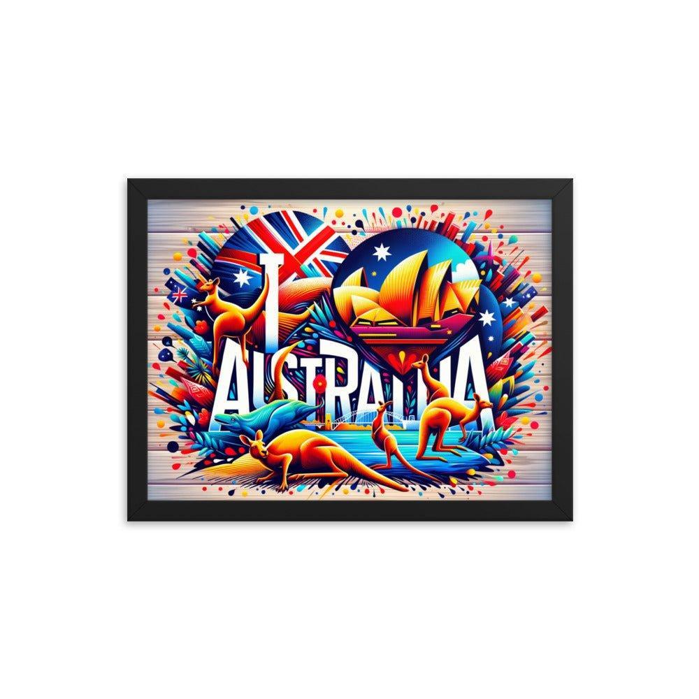 'I Love Australia' Vibrant Kangaroo and Sydney Opera House Travel Framed Poster - Oh Posters