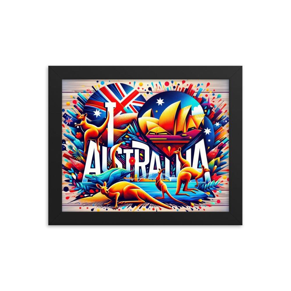 'I Love Australia' Vibrant Kangaroo and Sydney Opera House Travel Framed Poster - Oh Posters