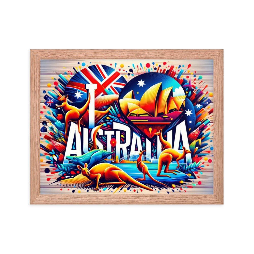 'I Love Australia' Vibrant Kangaroo and Sydney Opera House Travel Framed Poster - Oh Posters