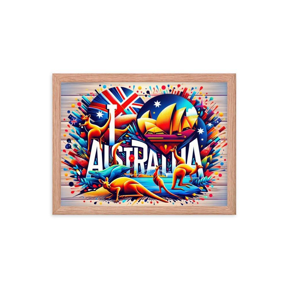 'I Love Australia' Vibrant Kangaroo and Sydney Opera House Travel Framed Poster - Oh Posters