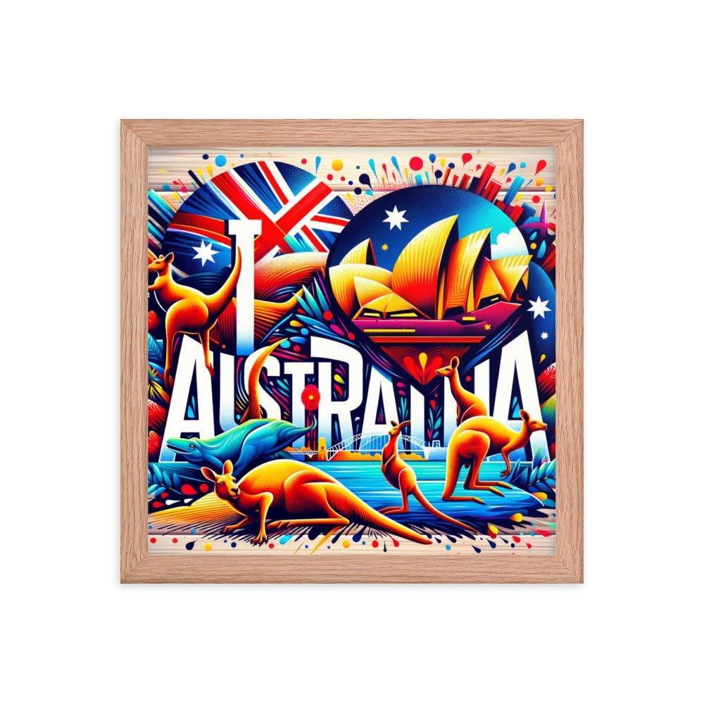 'I Love Australia' Vibrant Kangaroo and Sydney Opera House Travel Framed Poster - Oh Posters