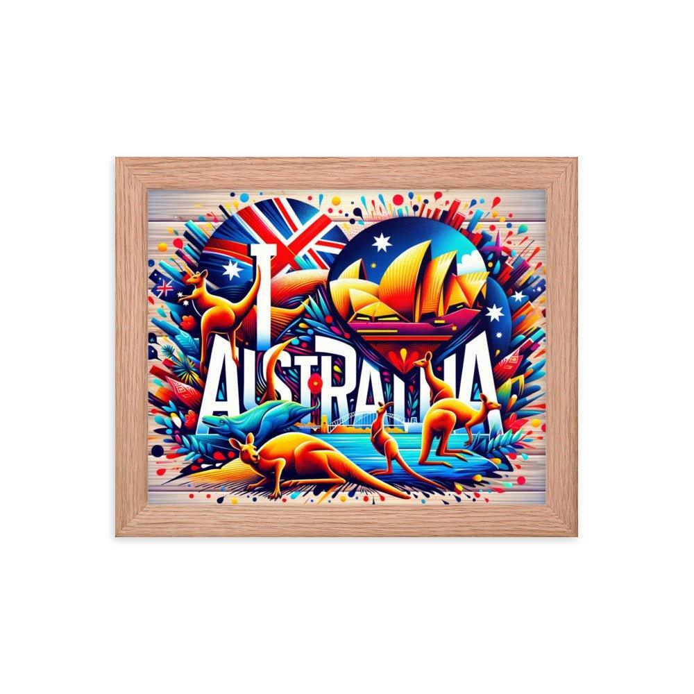 'I Love Australia' Vibrant Kangaroo and Sydney Opera House Travel Framed Poster - Oh Posters