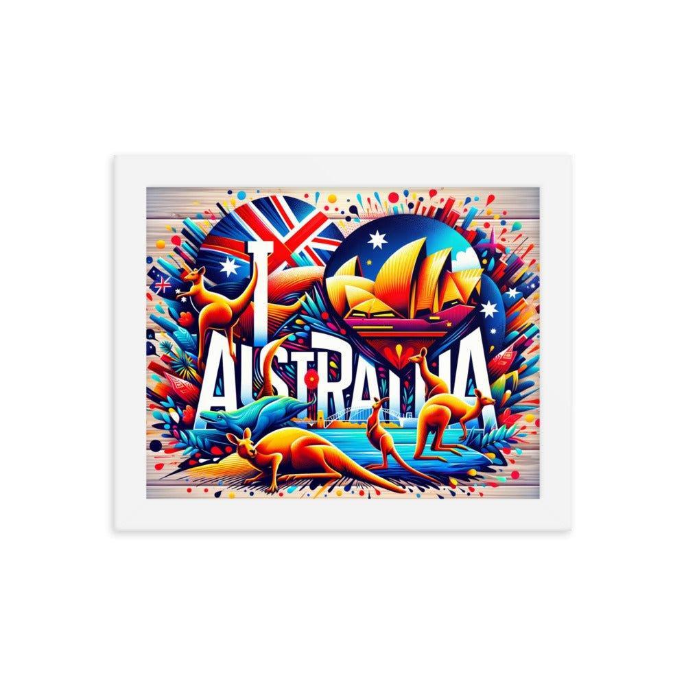 'I Love Australia' Vibrant Kangaroo and Sydney Opera House Travel Framed Poster - Oh Posters